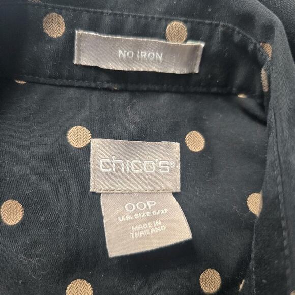 Chicos Black Gold Polka Dots No Iron 100% Cotton Blouse Size 00P (Size 0/2P) - Picture 7 of 12